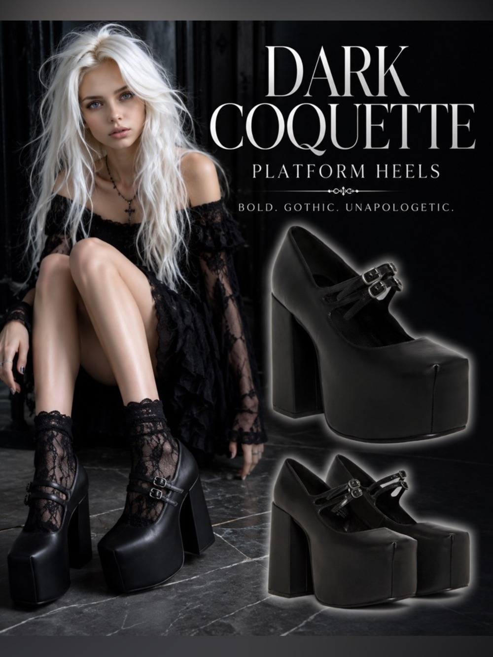 Black Platform Mary Jane Heels Size 8